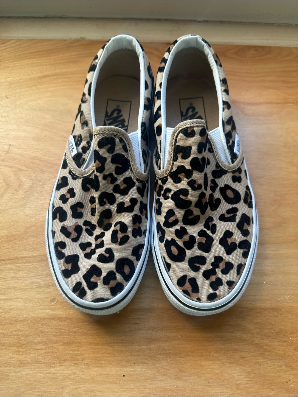 Vans Kids Leopard-Print Slip-On Sneakers in Tan and Black